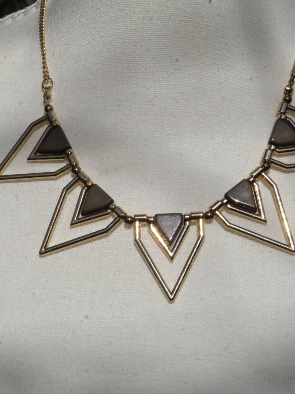 Geometric Triangle Statement Necklace – Gold Tone Modern Boho Art Deco Style